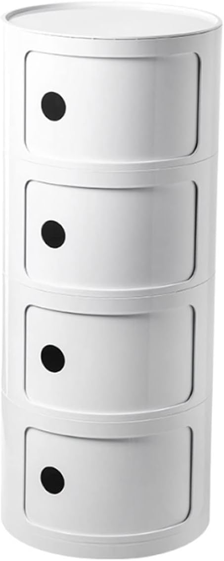 Round Bedside Table 2/3/4 Tier Plastic Nightstand Storage Unit Chest W/Drawers & Sliding Door Nordic Modern Bedside Cabinet for Bedroom