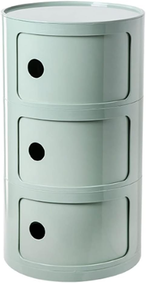 Round Bedside Table 2/3/4 Tier Plastic Nightstand Storage Unit Chest W/Drawers & Sliding Door Nordic Modern Bedside Cabinet for Bedroom