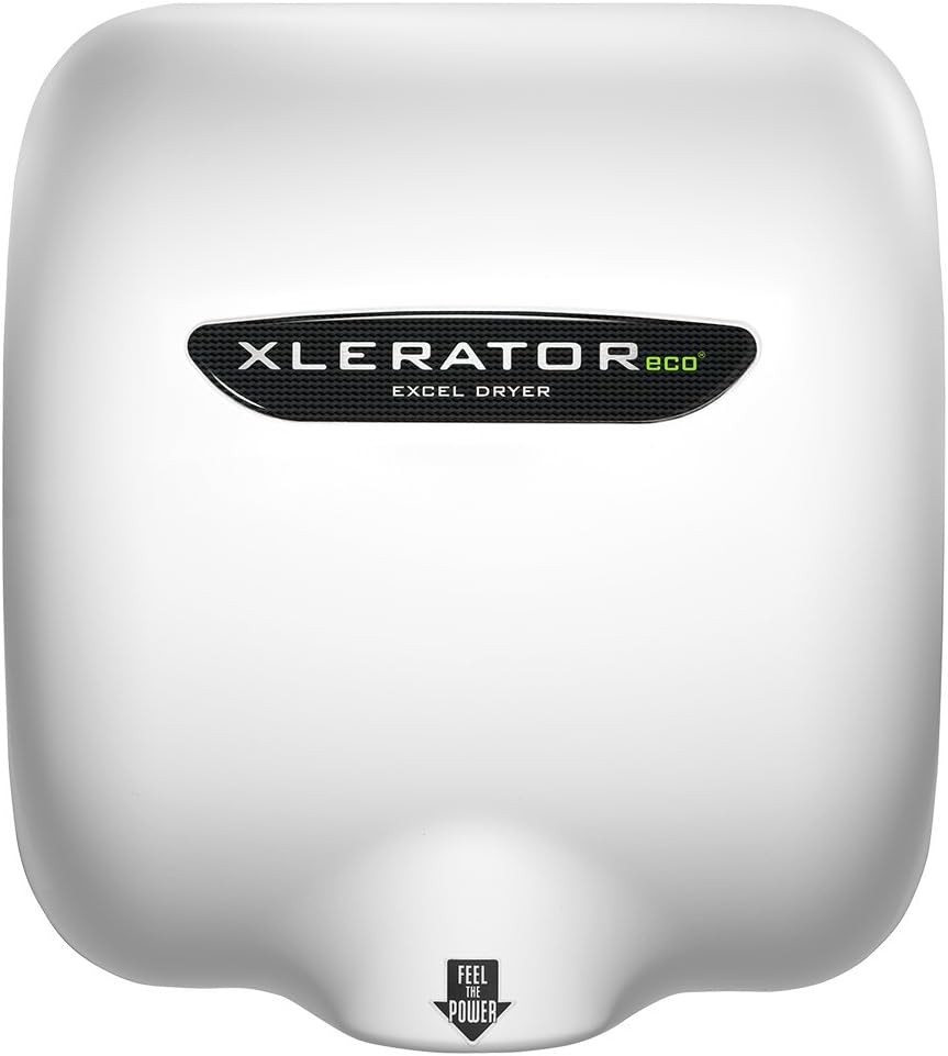 Excel Dryer XLERATOReco XL-BW-ECO 1.1N High Speed Commercial Hand Dryer, White Thermoset Cover, Automatic Sensor, Surface Mount, Noise Reduction Nozzle, LEED Credits, No Heat 4.5 Amps 110/120V