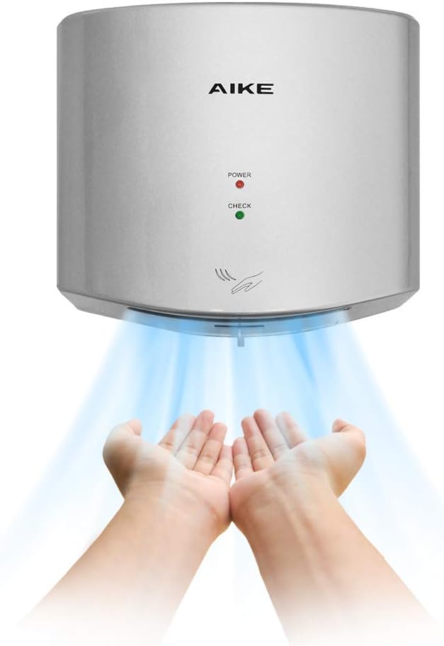 AIKE Air Wiper Compact Hand Dryer 110V 1400W Silver (with 2 Pin Plug) Model AK2630
