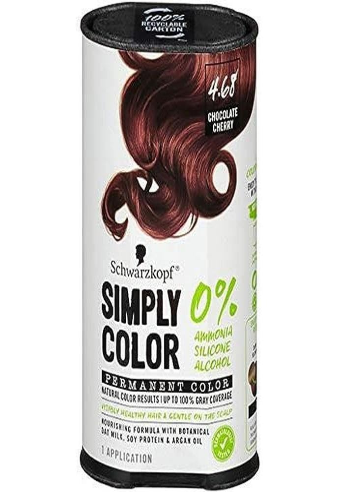 Schwarzkopf Simply Color Hair Color 4.68 Chocolate Cherry, 1 Application - Permanent Hair Dye for Healthy Looking Hair without Ammonia or Silicone, Dermatologist Tested, No PPD & PTD