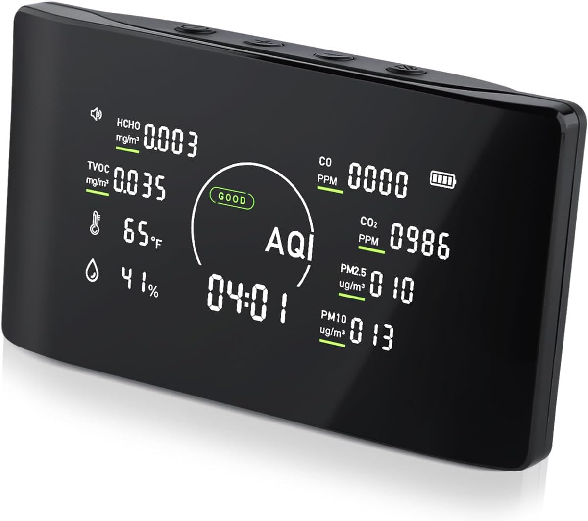 10 in-1 Indoor Air Quality Monitor with Portable Sensors for CO, PM2.5, CO2,Temperature & Humidity,VOC Sensor and AQI,Accurate Formaldehyde,CO2&Mold Detector,Suitable for Home&Office & School