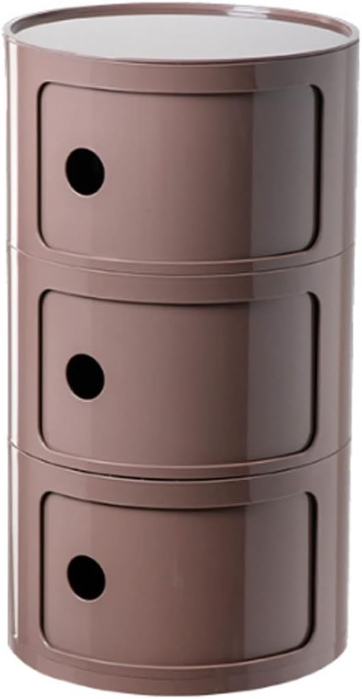 Round Bedside Table 2/3/4 Tier Plastic Nightstand Storage Unit Chest W/Drawers & Sliding Door Nordic Modern Bedside Cabinet for Bedroom
