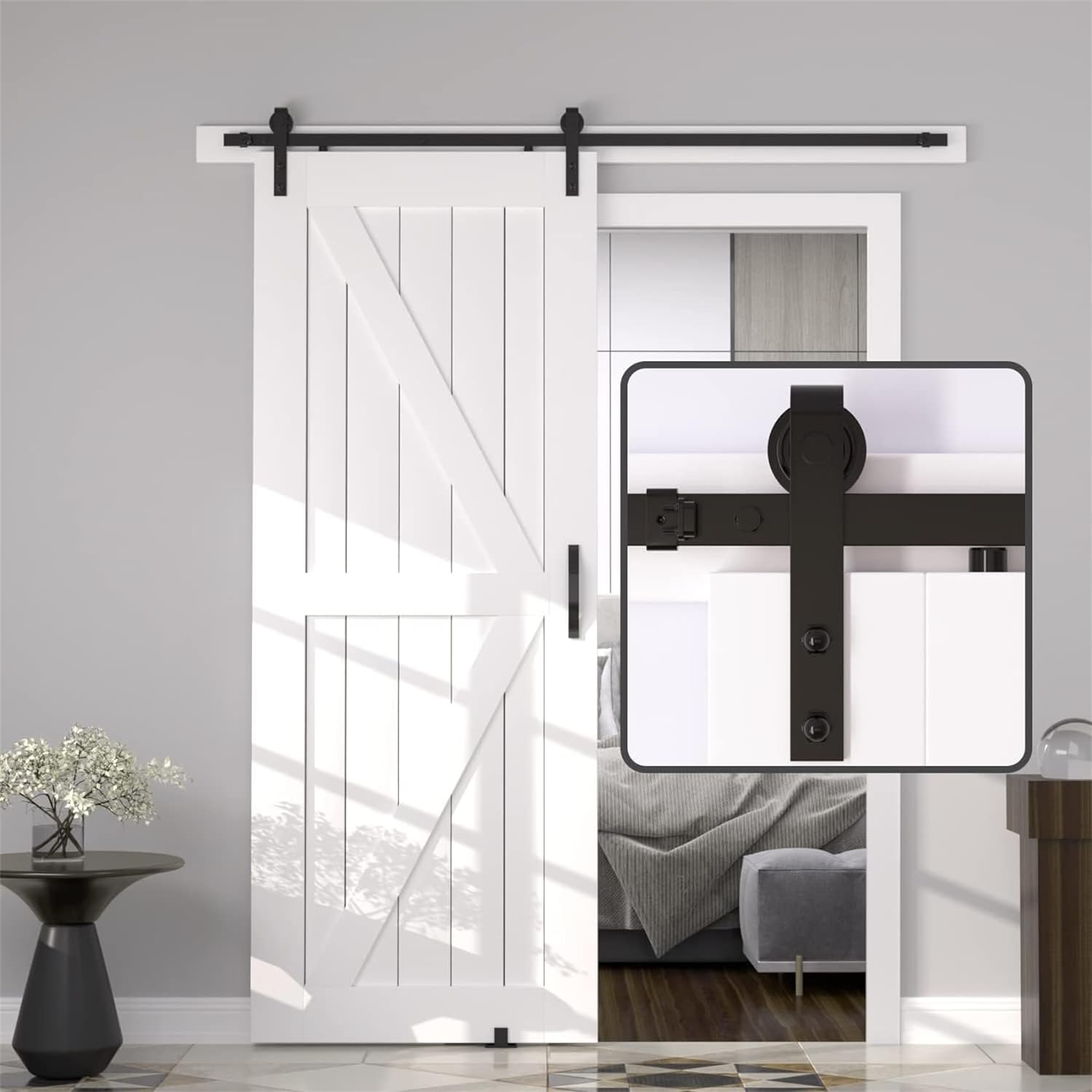6FT Barn Door Hardware kit, Barn Door Track, Sliding Door Hardware kit, Easy to Install- Mini Version- Combination Track Mode- Step by Step Manual Included.(JD-6FT-mini-5)