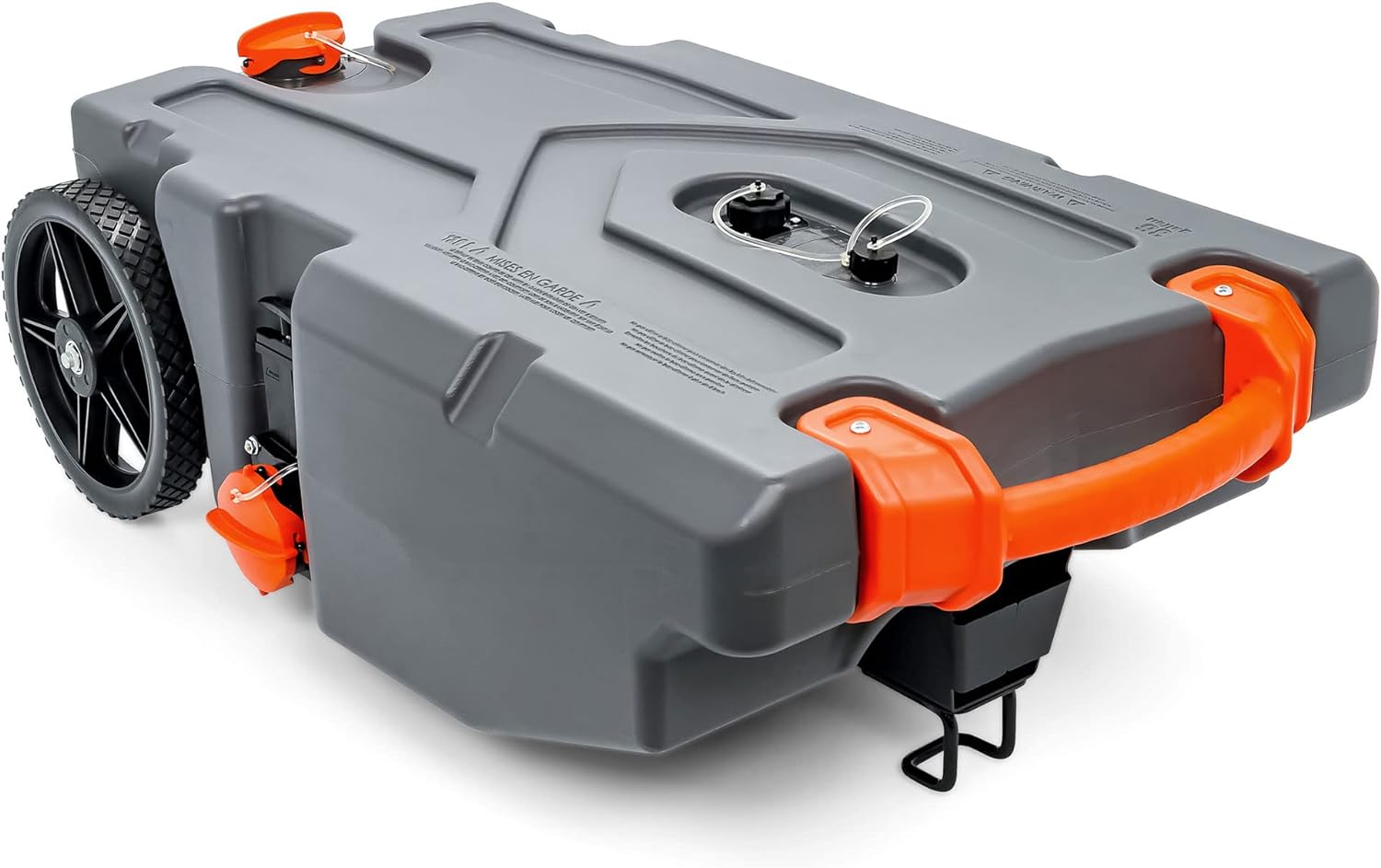 Camco Rhino 36-Gallon Camper / RV Portable Waste Tank - Features Large Heavy-Duty No-Flat Wheels & Built-In Gate Valve - w/ Removable Steel Tow Adapter, 3’ RV Sewer Hose & More RV Accessories (39006)