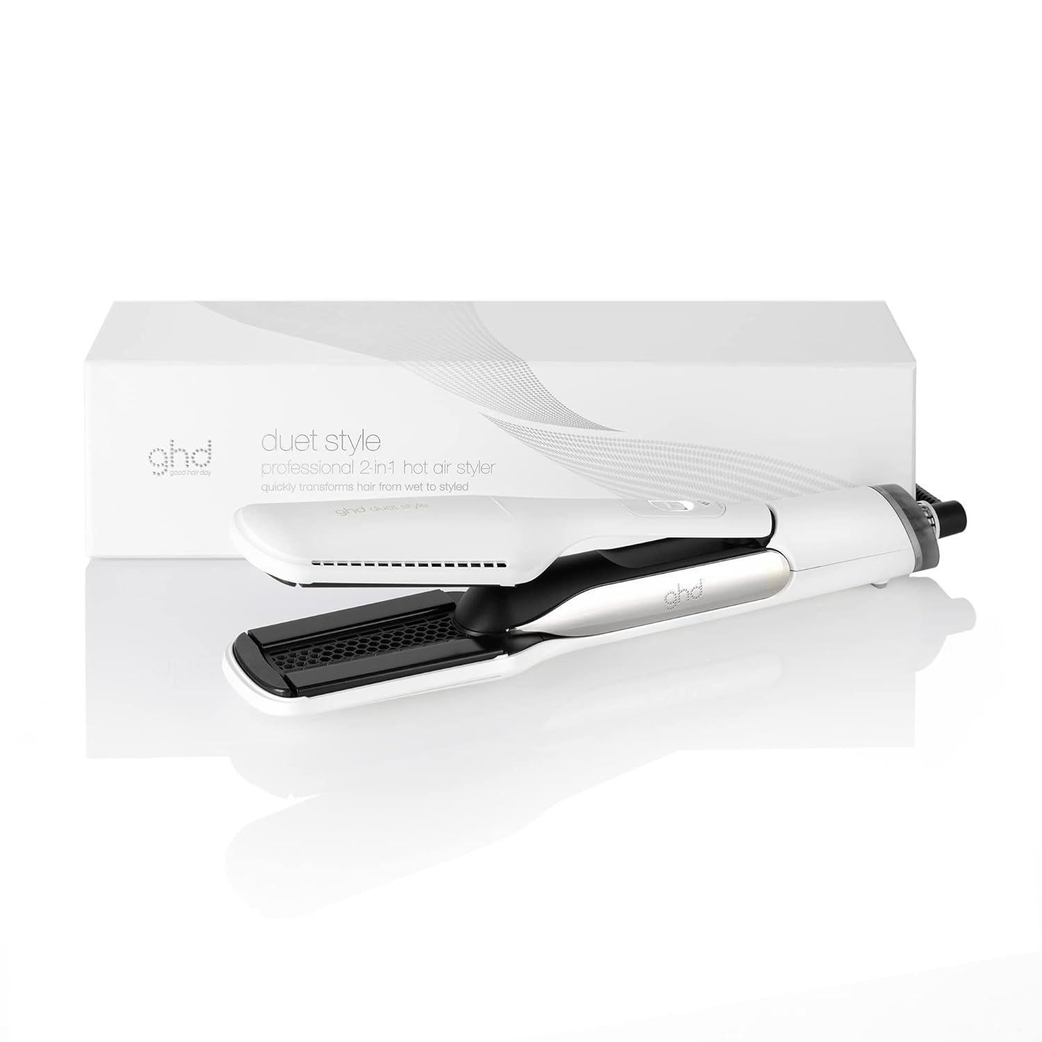 ghd Duet Style β 2-in-1 Flat Iron Hair Straightener + Hair Dryer, Hot Air Styler to Transform Hair from Wet to Styled β White