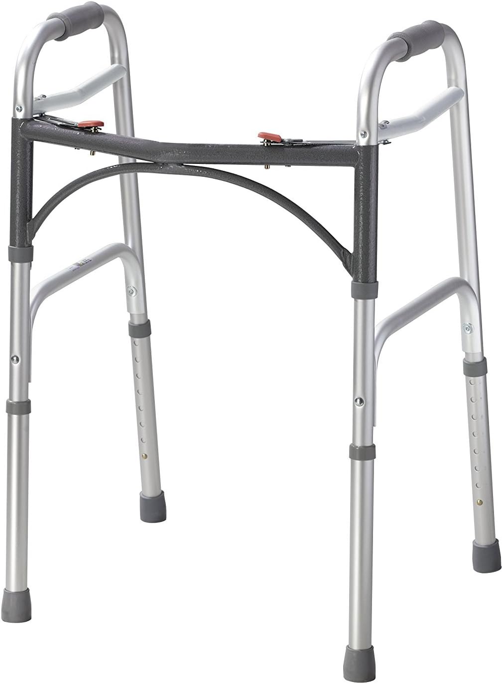 Drive Medical Deluxe 2-Button Folding Walker, Lightweight Walkers for Seniors and Adults, Medical Walker, Bariatric Walker (Up to 350 Pounds), Standard, Silver