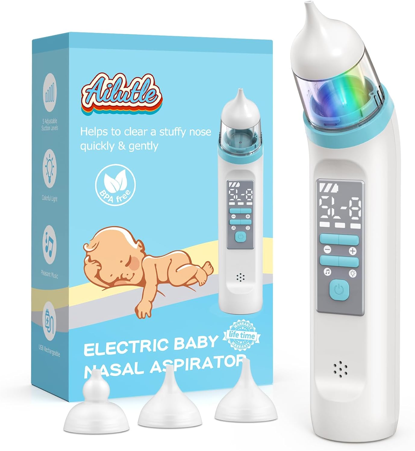 X50 Nasal Aspirator for Baby| Nose Sucker for Baby | Electric Nasal Aspirator for Toddler | Automatic Baby Nose Cleaner USB Rechargeable with 5 Suctions Modes, Music & Colorful Light Soothing