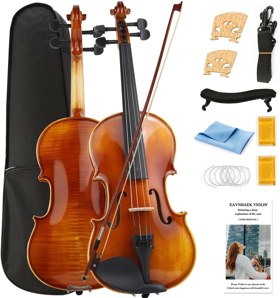 Violin 1/2 Half Size Set, Solid Wood Fiddle for Adults Beginners Students Kids, with Hard Case, Violin Bow, Shoulder Rest, 2 Rosins and Extra String