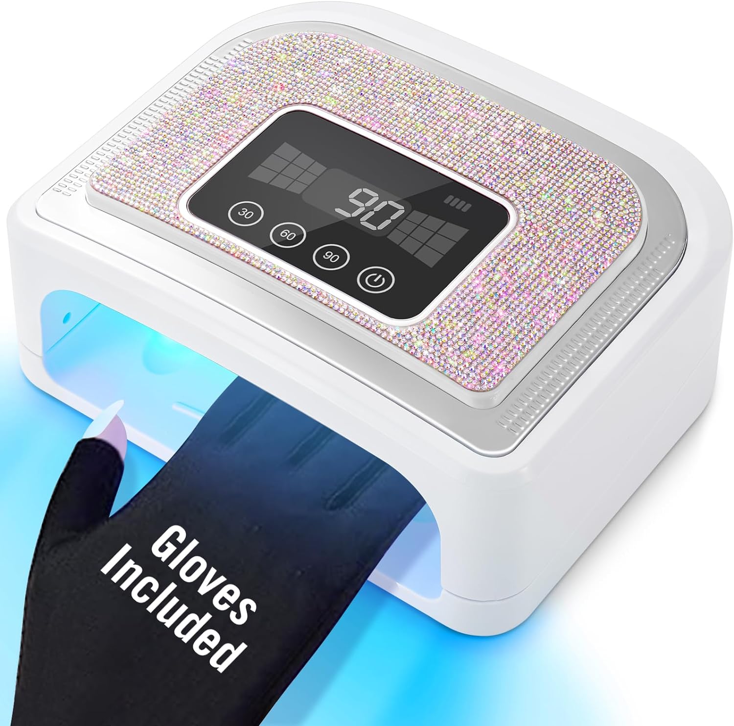 Cordless Nail Lamp, 120W Rechargeable UV Nail Lamp for Gel Nails, LED Nail Lamp with 4 Timer Modes, Gel Nail Light Decorate with Sparkling Nail Rhinestones Diamond