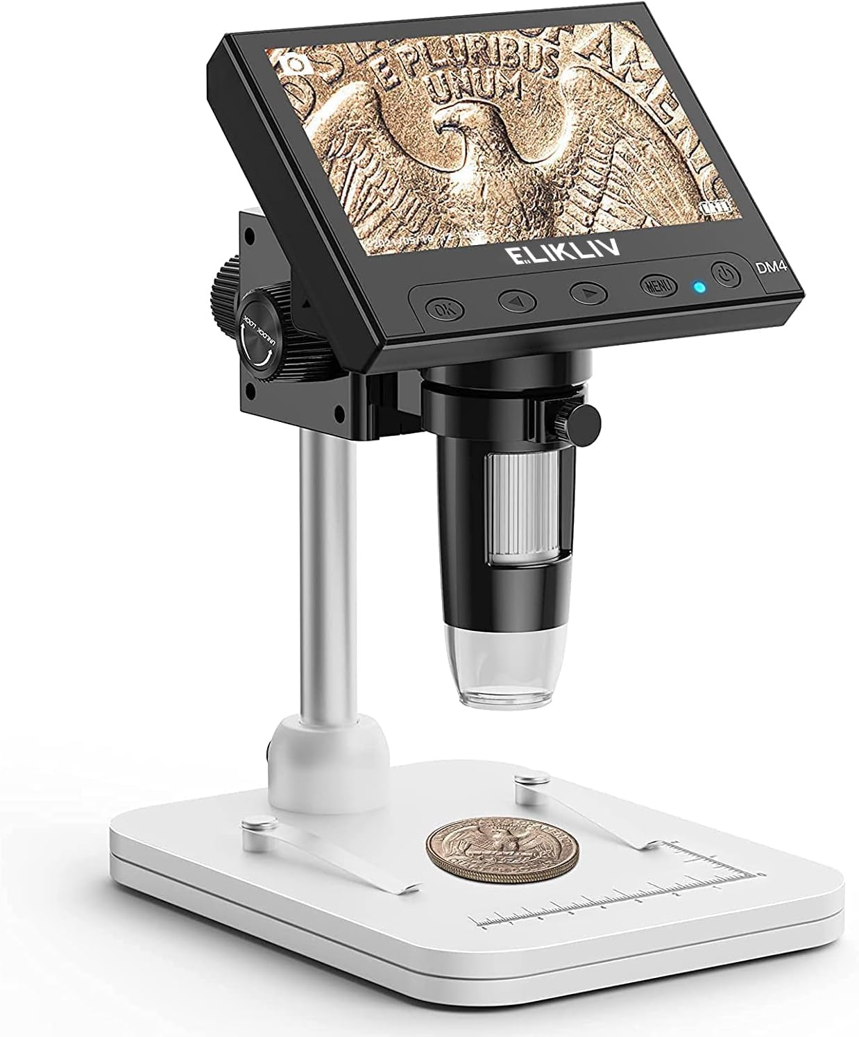 Elikliv Microscope, LCD Digital Coin Microscope 1000x, Coin Magnifier with 8 Adjustable LED Lights, PC View Compatible with Windows, EDM4, 4.3 Inch