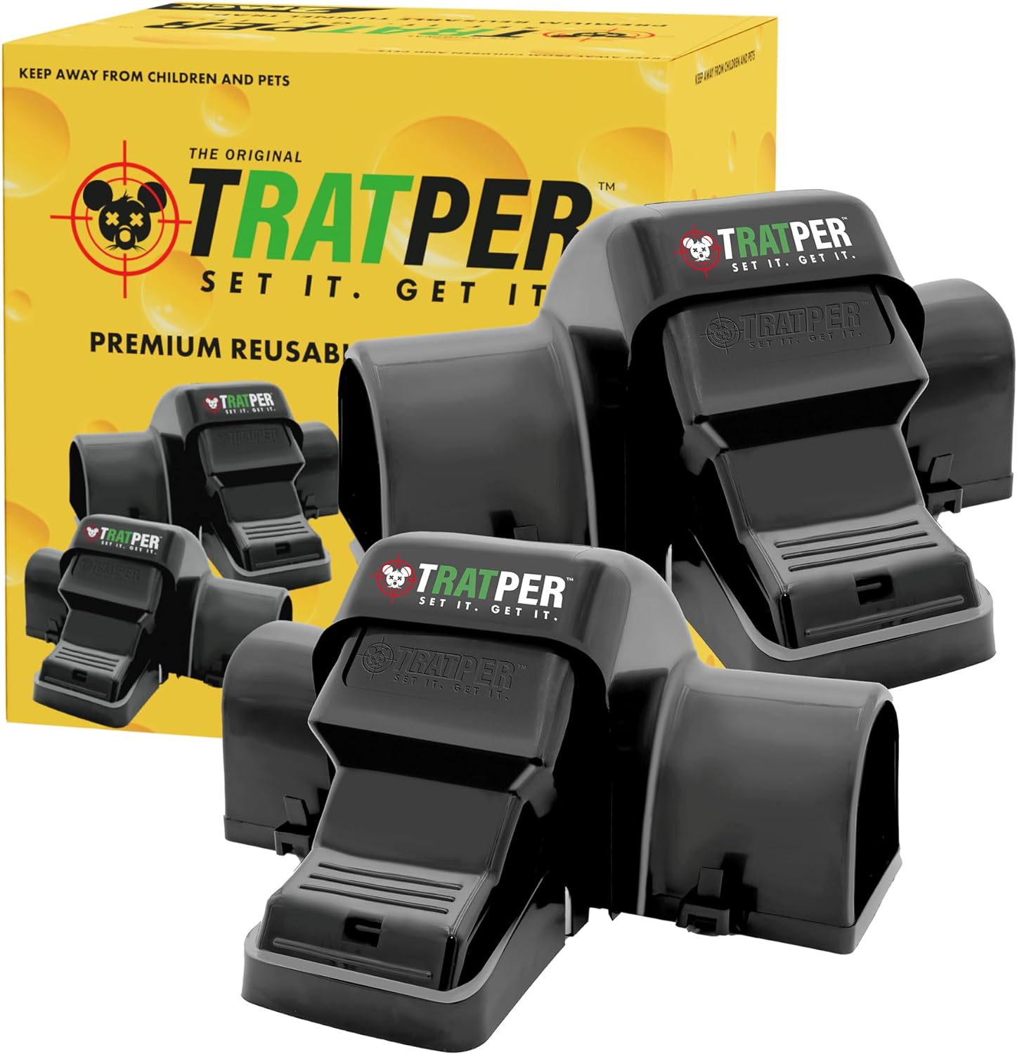 Tratper Large and Small Rat Traps - 2 Pack Tunnel Dual-Entry, Outdoor & Indoor, Warehouse, Quick Humane Kill, Reusable, Pest Control for Rats, Mice, Mouse Traps (8”x6”x5)
