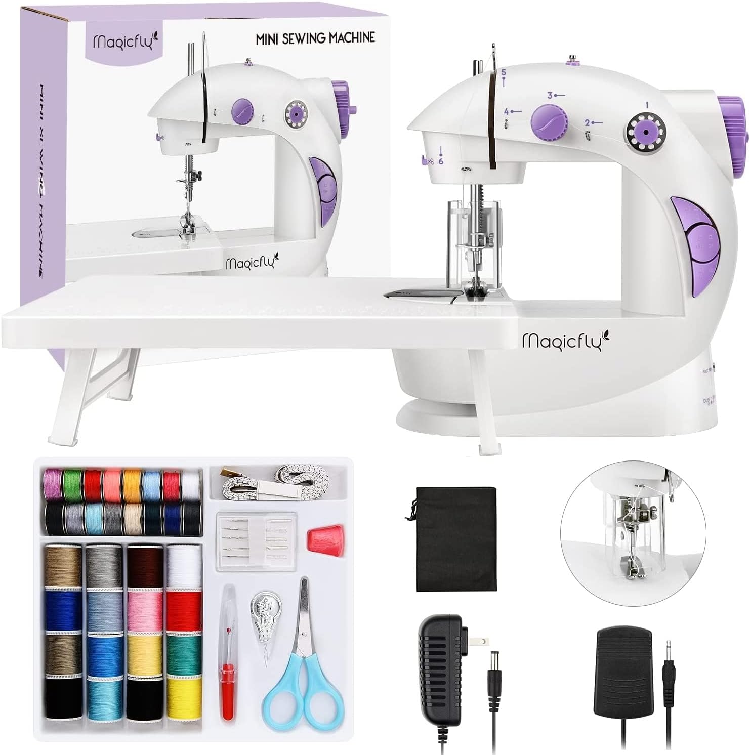 Magicfly Mini Sewing Machine for Beginner, Dual Speed Portable Machine with Extension Table, Light, Sewing Kit for Household, Travel