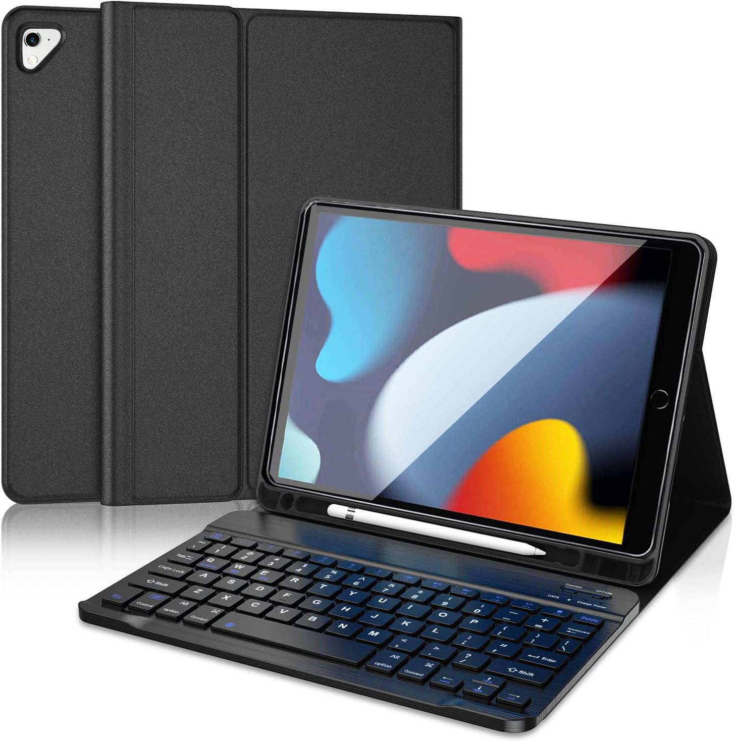 D DINGRICH iPad Case 10.2 with Keyboard 2021, Slim Smart Case - Built-in Pencil Holder - Protective Folio Stand Cover - Detachable Bluetooth Keyboard - iPad Keyboard Case 9th/8th/7th Generation, Black