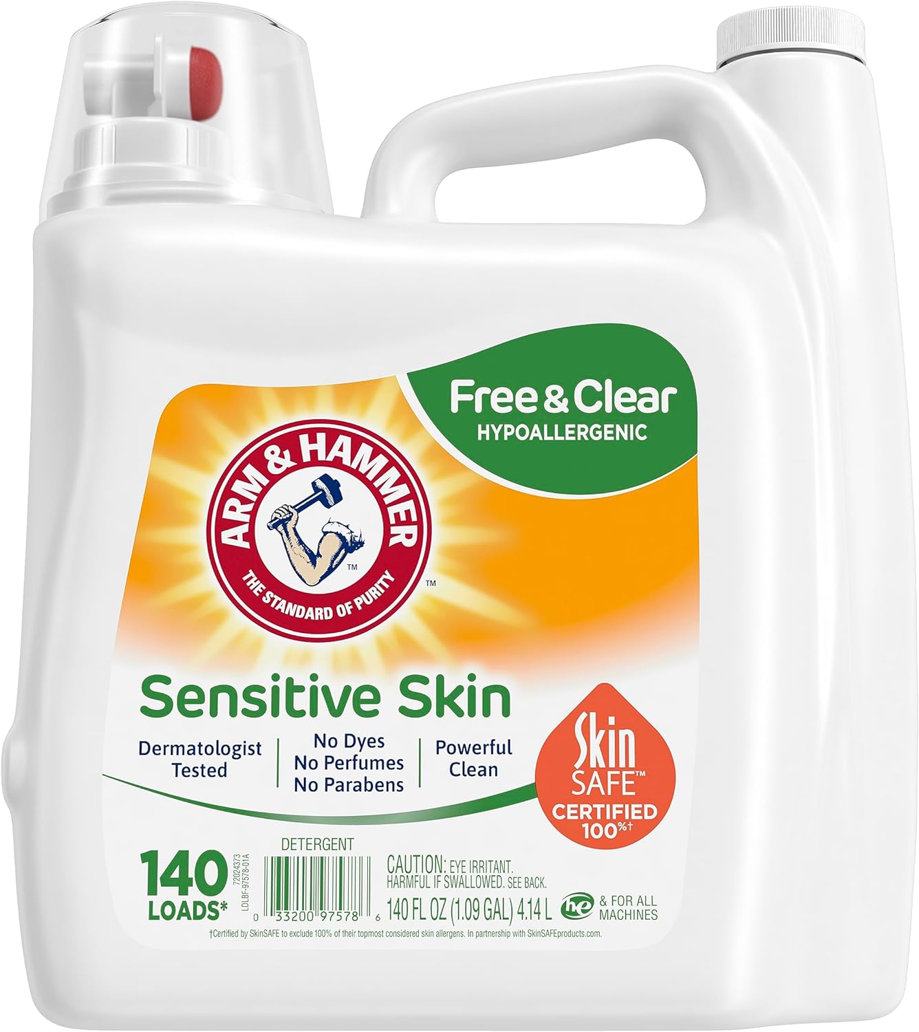 Arm & Hammer Sensitive Skin Free & Clear, 140 Loads Liquid Laundry Detergent, 140 Fl oz