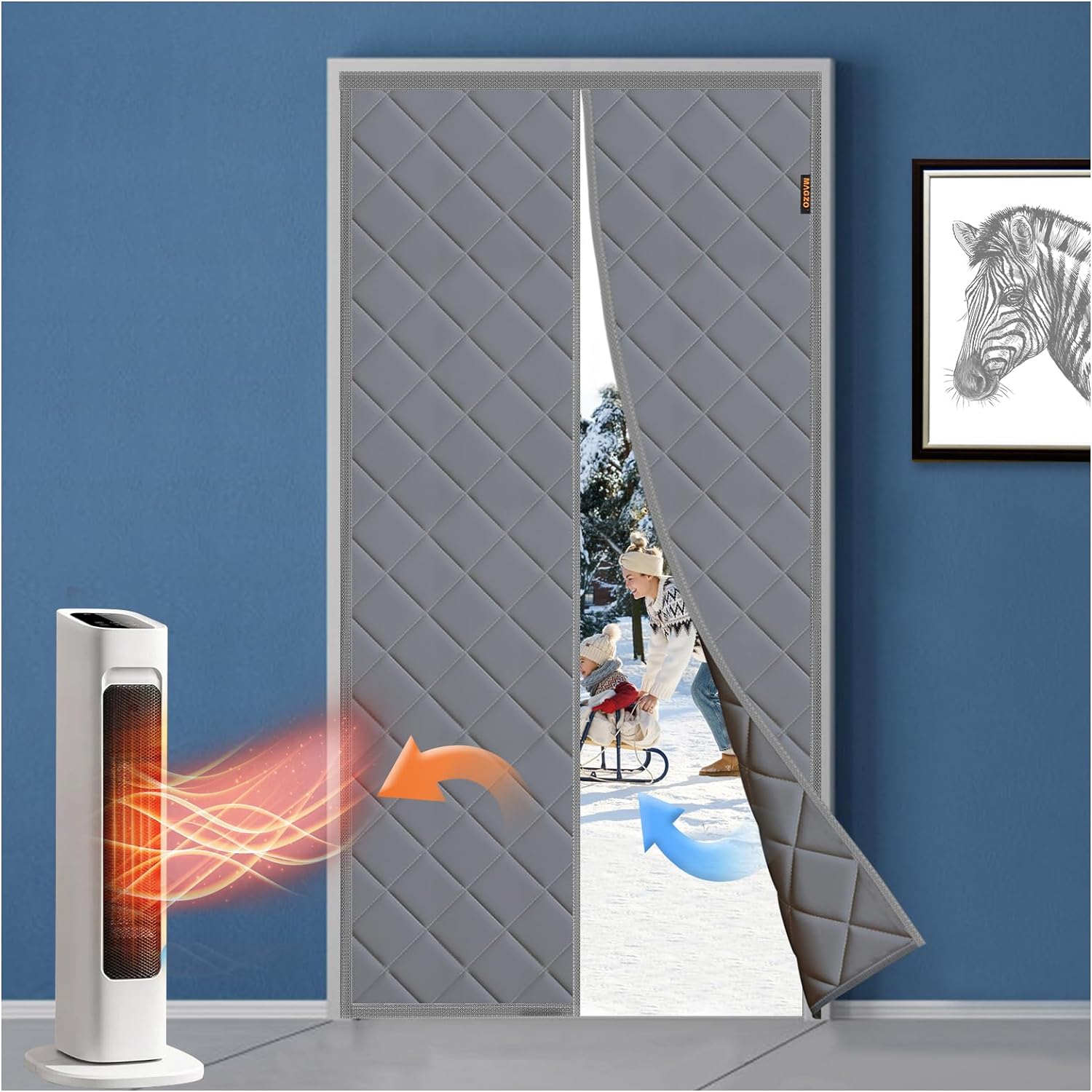 MAGZO Magnetic Thermal Insulated Sliding Glass Door Curtain, Fits Door Size 36" x 82", Upgraded Oxford Cloth Filled with Thicken Polyester Cotton, Screen Door Insulation Cover Blanket for Winter-Grey