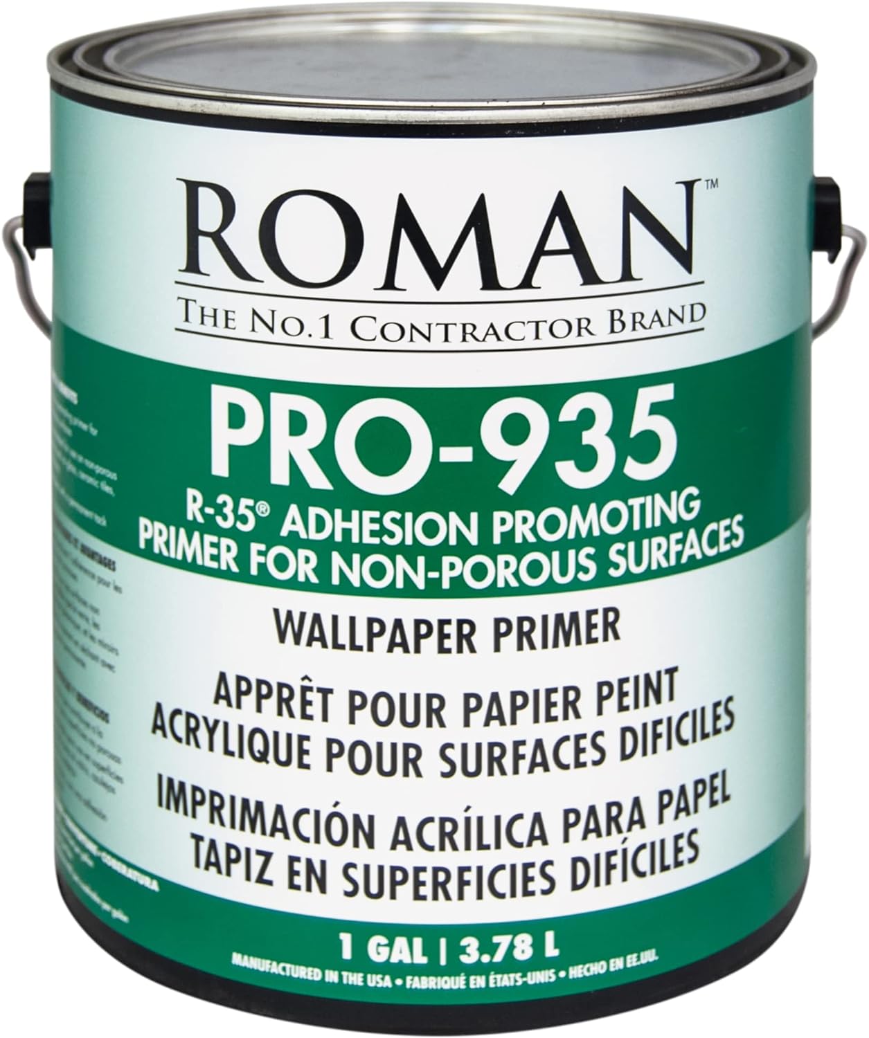 ROMAN R-35 Adhesion Promoting Tacky Wallpaper Primer for Glass, Tile, and Paneling, Sealed Surfaces, Fast Drying, Clear, PRO-935, Zero VOC, (1 Gallon - 450 sq. ft.),White