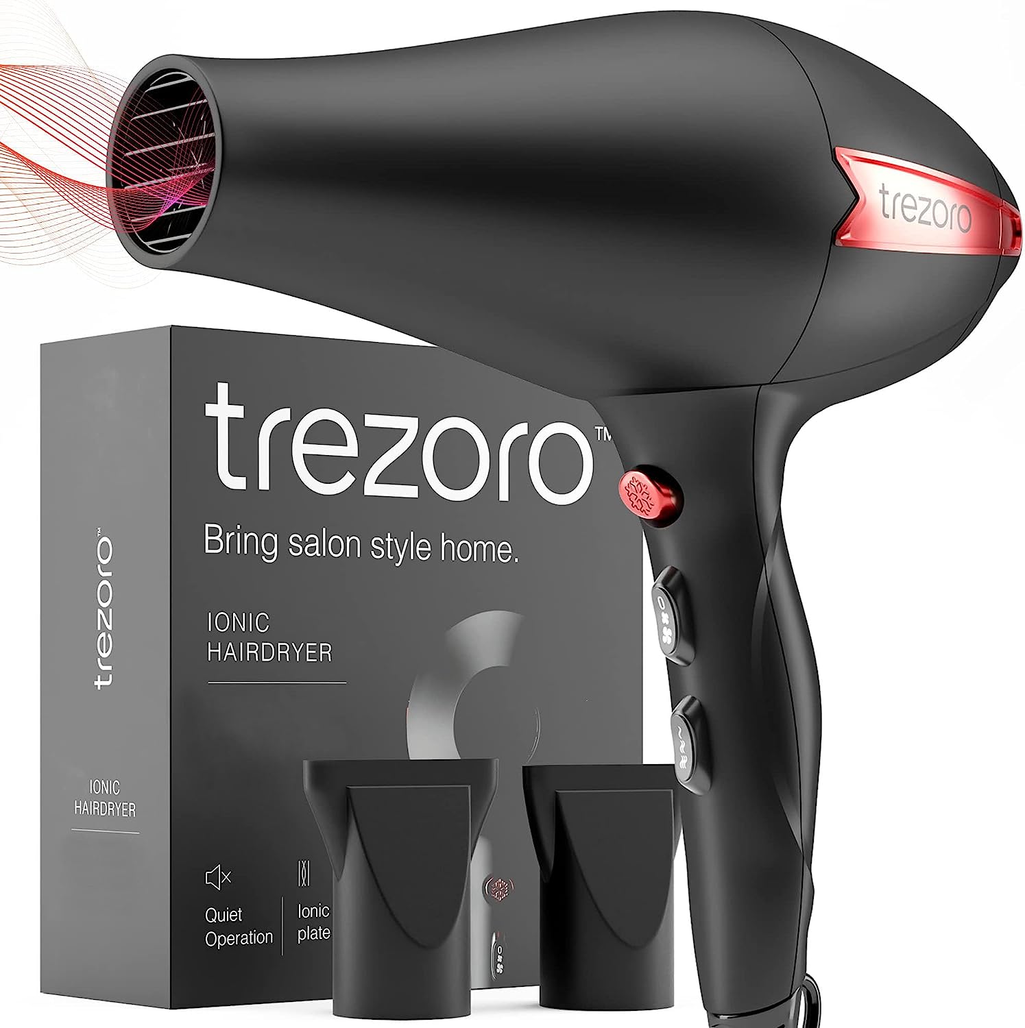 Professional 2200W Ionic Salon Hair Dryer - Professional Blow Dryer - Lightweight Travel Hairdryer for Normal & Curly Hair Includes Volume Styling Nozzle