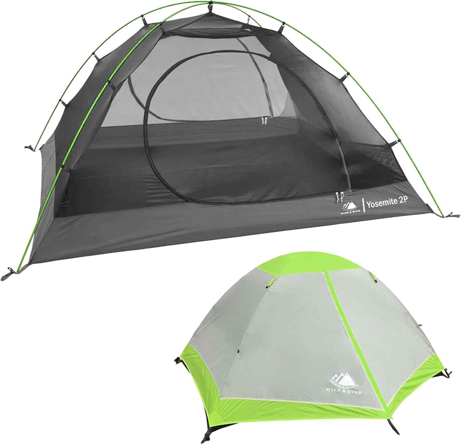 Hyke & Byke Yosemite Hiking & Backpacking Tent - 3 Season Ultralight, Waterproof Tent for Camping w/Rain Fly and Footprint - 2 Person - Lime Green