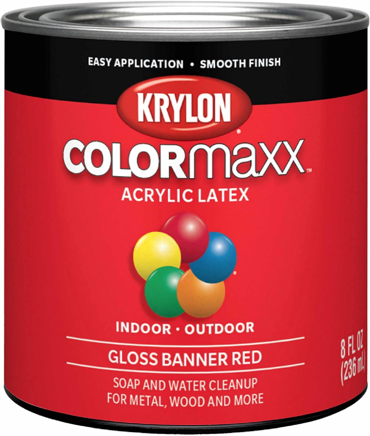 Krylon K05633007 COLORmaxx Acrylic Latex Brush On Paint for Indoor/Outdoor Use, ½ Pint, Gloss Banner Red, 1 Quarts (Pack of 1)