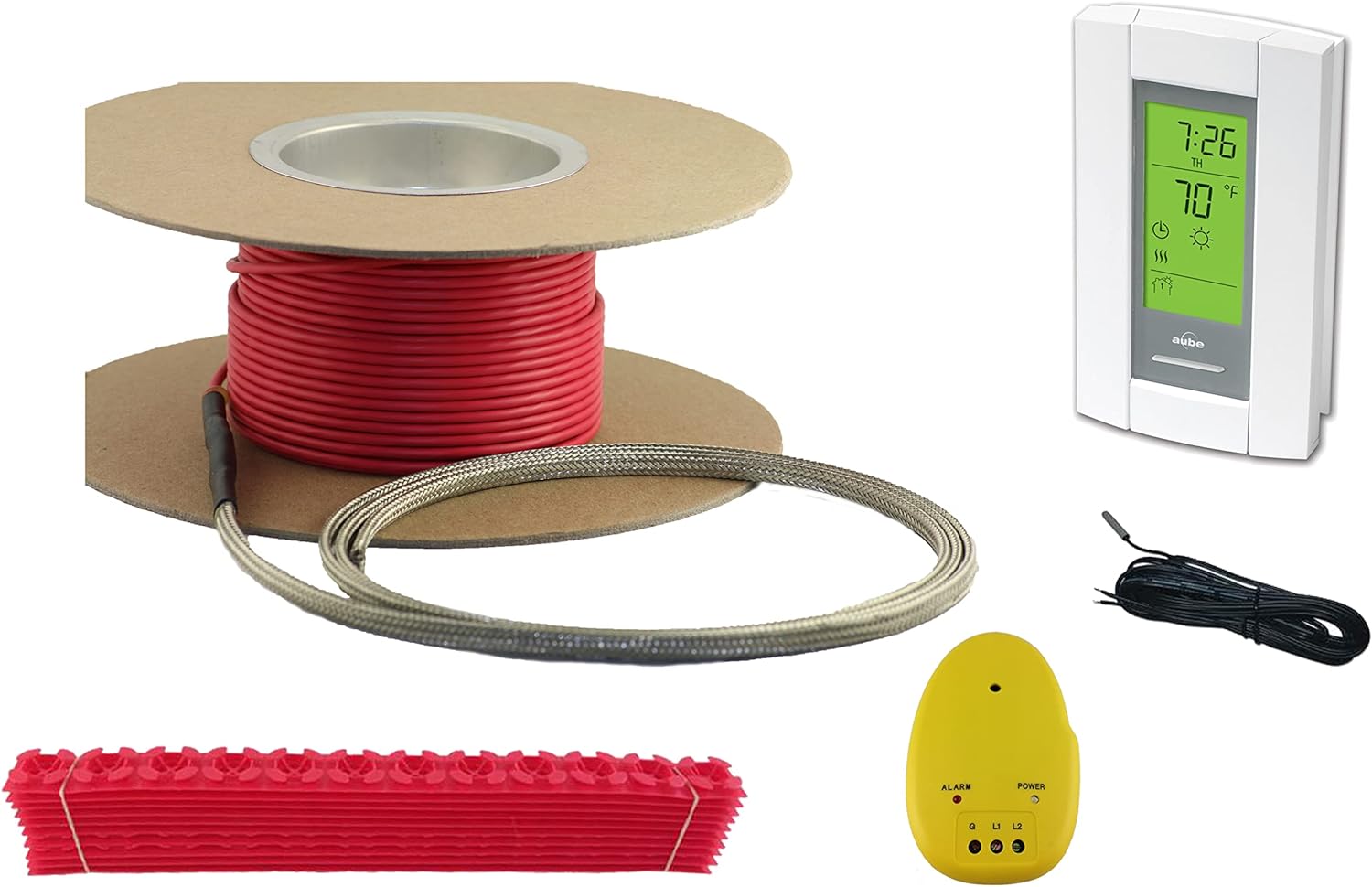 15 Sqft Cable Set, Electric Radiant Floor Heat Heating System with Digital Floor Sensing Thermostat, Including Thermostat Sensor, Installation Monitor and Cable Guides