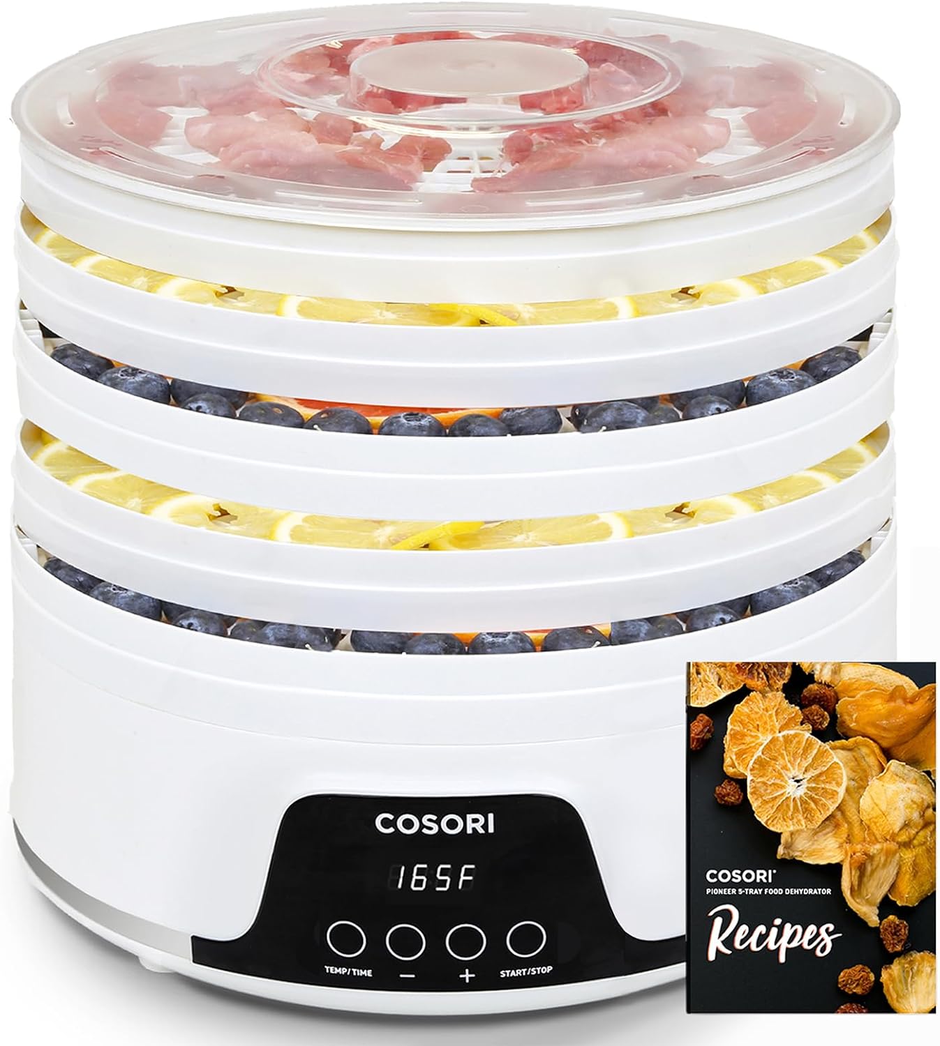 COSORI Food Dehydrator Machine for Jerky, 5 BPA-Free 12.2" Trays with 165°F Temperature Control and 48H Timer, 350W Dryer for Fruit, Herbs, Meat, Veggies and Dog Treats, 50-Recipes Book Included