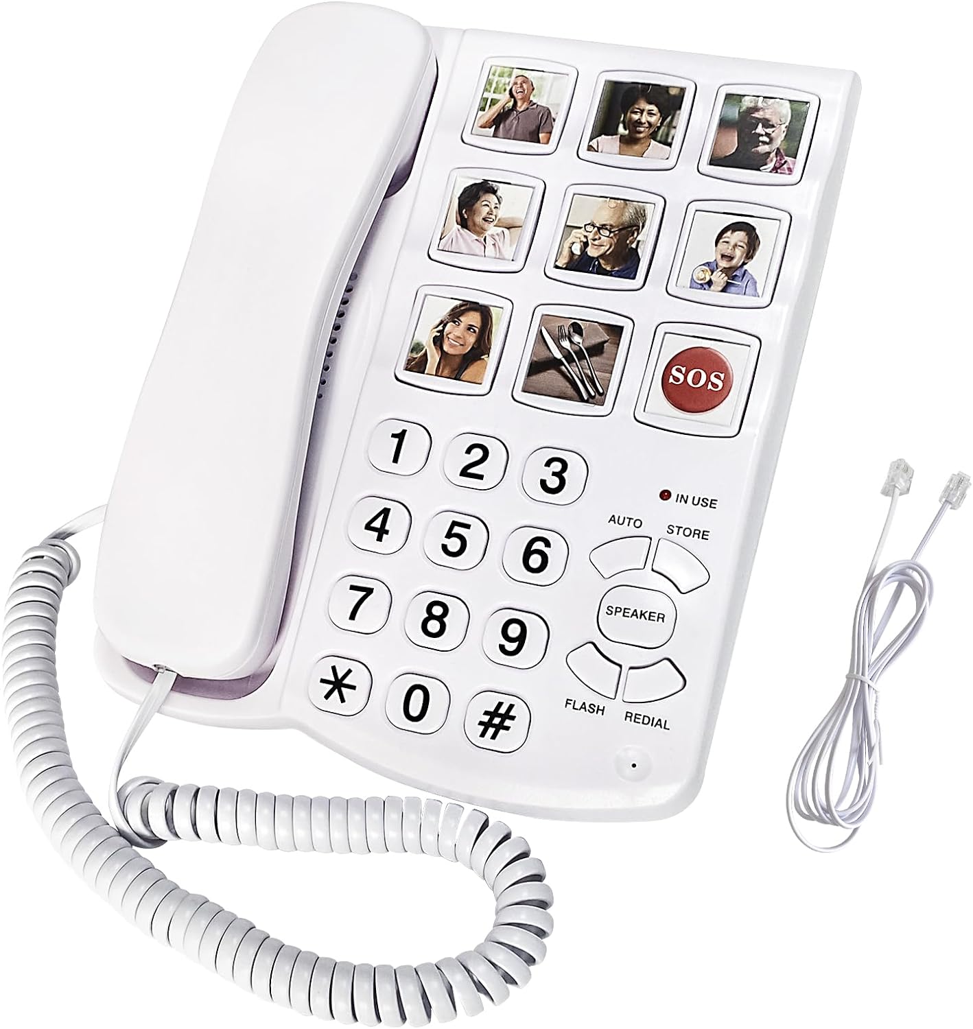 Landline Phone, Big Button Phone for Seniors, Telephone Can One-Touch Dialling with 9 Piction, Suitable for People with Vision Disorders/Hearing Damage, Corded Phone Can Be Used for Home, Office