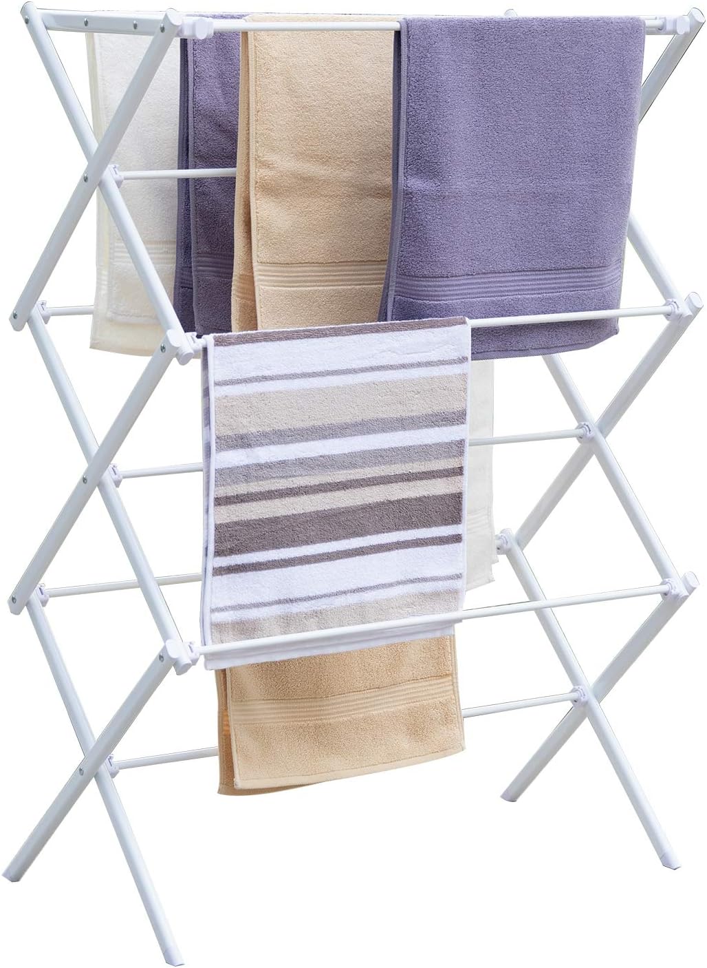 3 Tiers Extendable Clothes Drying Rack, Vertical Laundry Rack Portable and Collapsible for Storage Indoor Outdoor, White