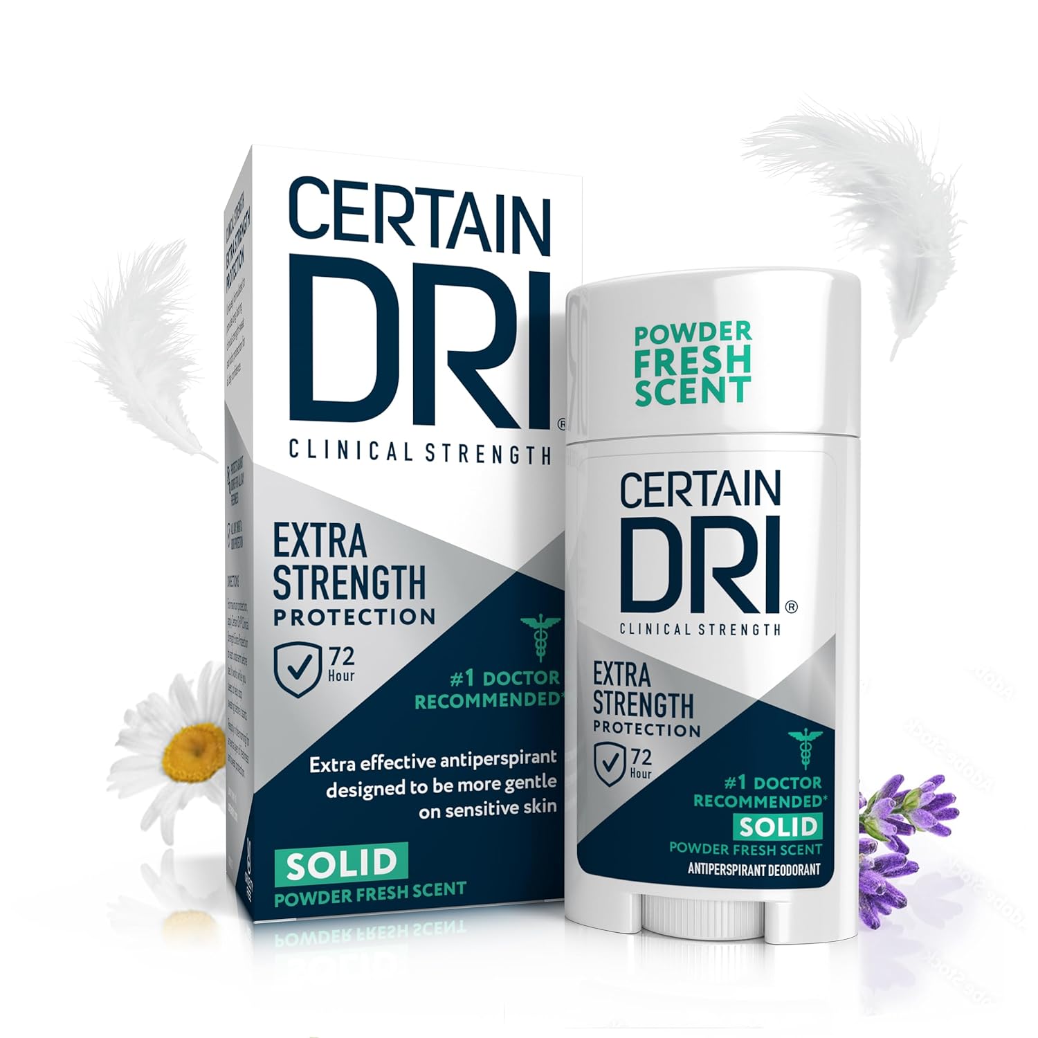 Certain Dri Extra Strength Clinical Antiperspirant Solid Deodorant, Hyperhidrosis Treatment for Men & Women, Powder Fresh, 1.7oz, 1 Pack