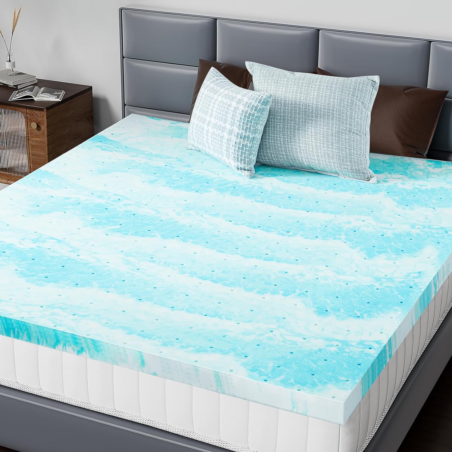 DUMOS 2 Inch Gel Memory Foam Mattress Topper Twin - Cooling, Breathable Blue