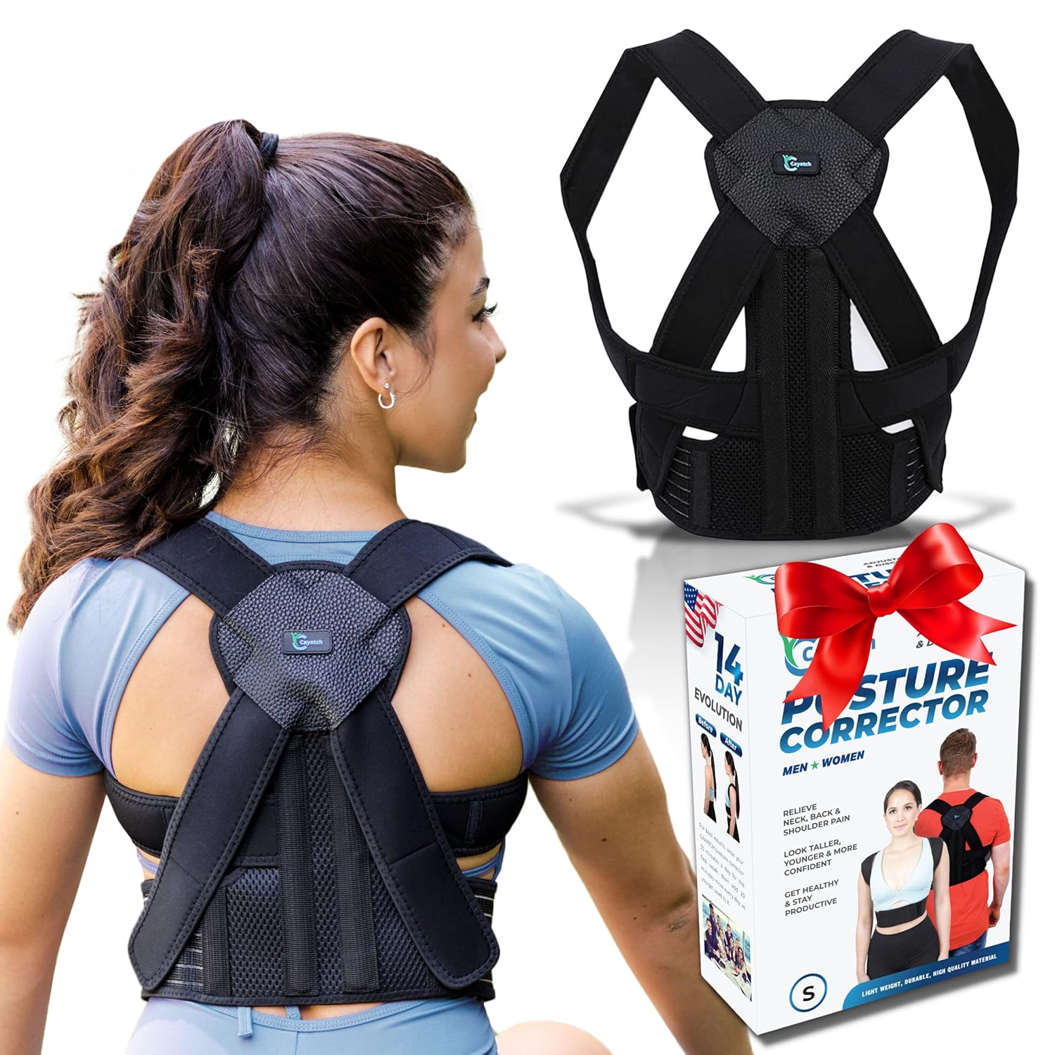 Back Straightener Posture Corrector for Women & Men. HSA/FSA Eligible. Scoliosis Back Brace for Shoulder & Back Pain Relief. Adjustable Shoulder Brace Hunchback Corrector (S, 26-32" Underbust)