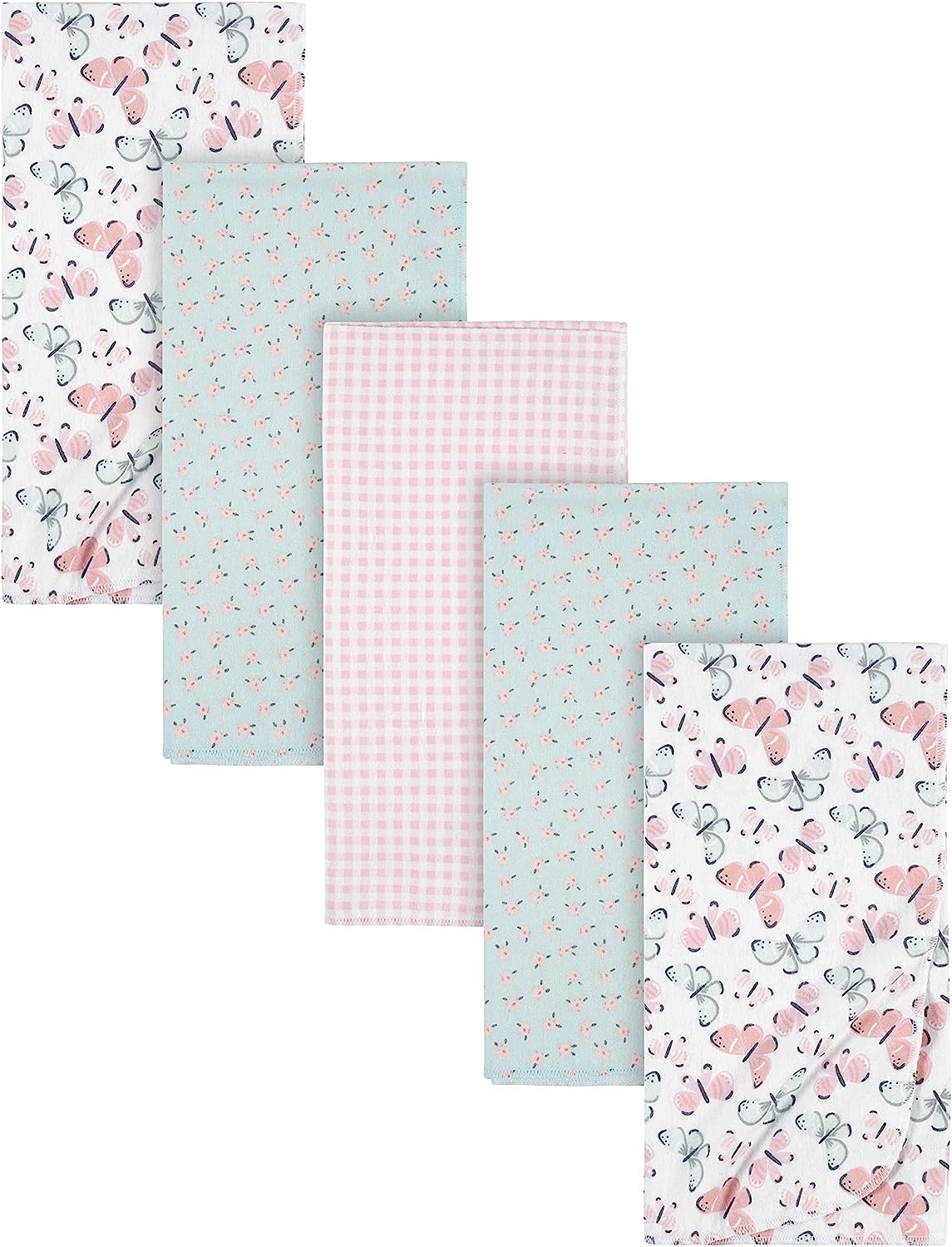 Gerber Girls Newborn Infant Baby Toddler Nursery 100% Cotton Flannel Receiving Swaddle Blanket, Butterfly White, Pack of 5