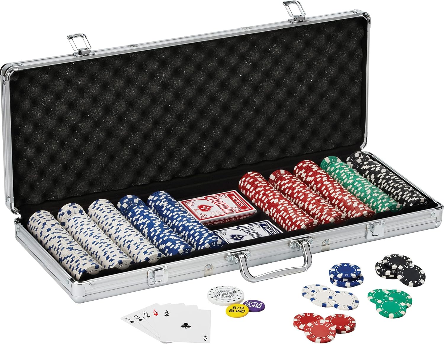 Fat Cat 11.5 Gram Texas Hold 'em Claytec Poker Chip Set with Aluminum Case, 500 Striped Dice Chips