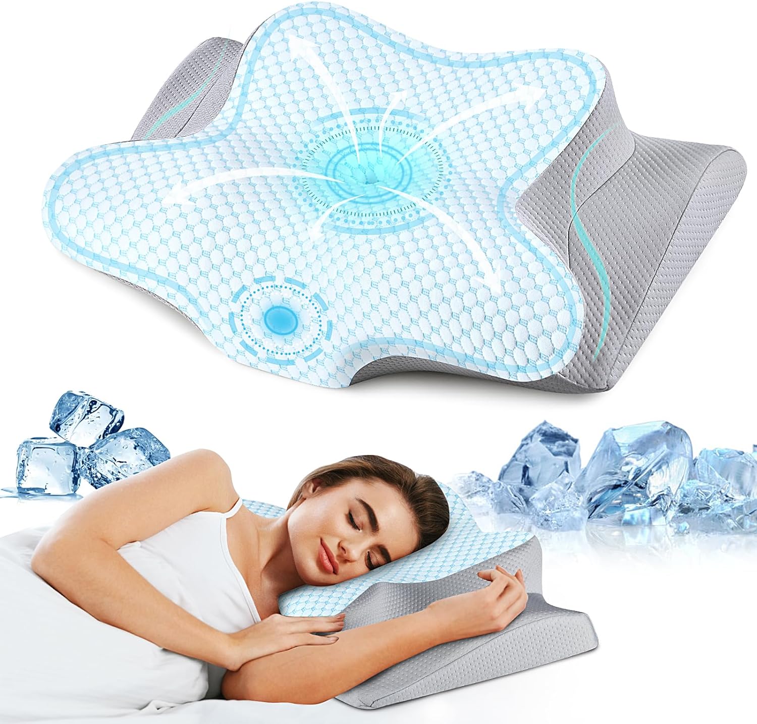 Neck Pillow Cervical Memory Foam Pillows for Pain Relief Sleeping, Contour Pillow for Shoulder Pain, Ergonomic Orthopedic Bed Pillow for Side, Back & Stomach Sleepers with Breathable Pillowcase