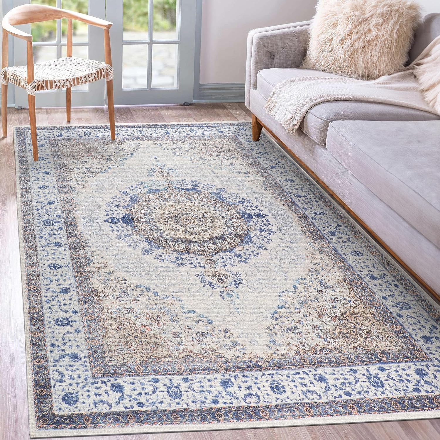 Machine Washable Rug with Non Slip Backing, Living Room Rug, Kitchen Area Rug, Pet Friendly Area Rugs, Throw Rugs for Entryway, Home Floor Decor, 5' x 7'